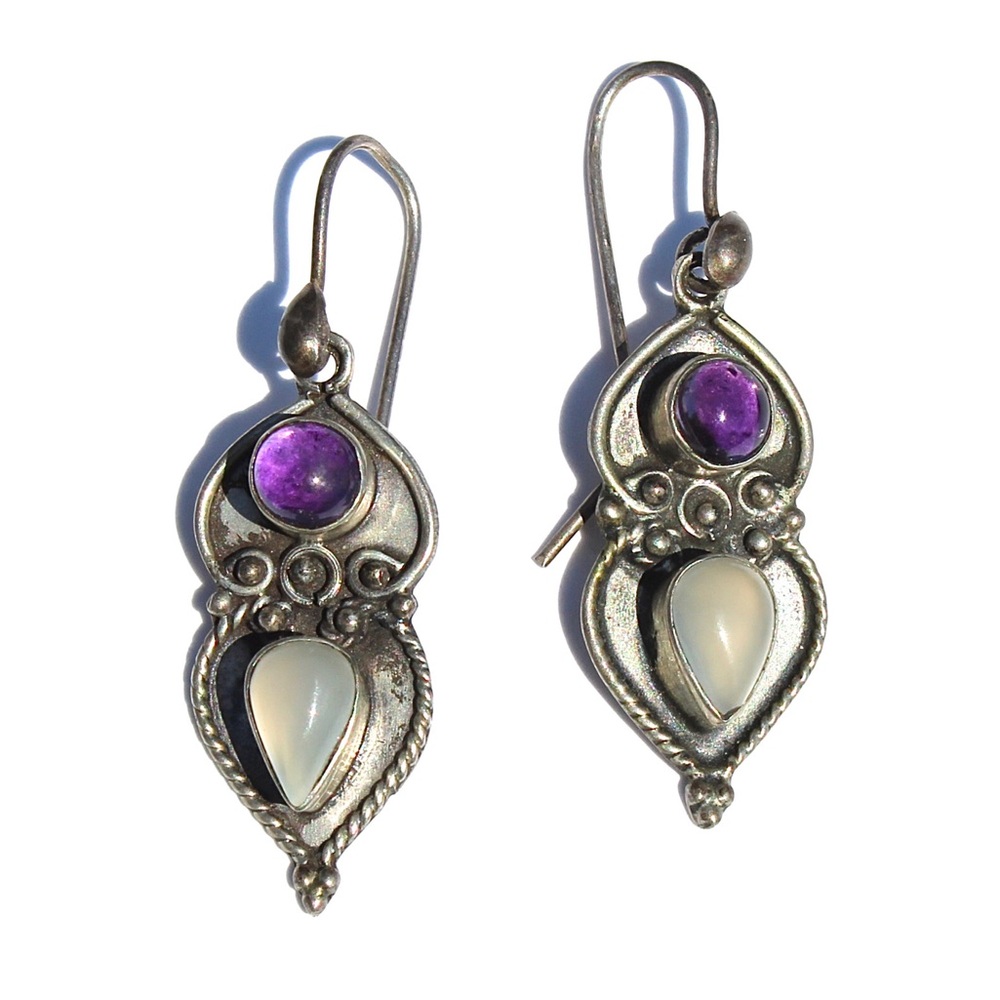 Vintage Amethyst & Moonstone Sterling Earrings